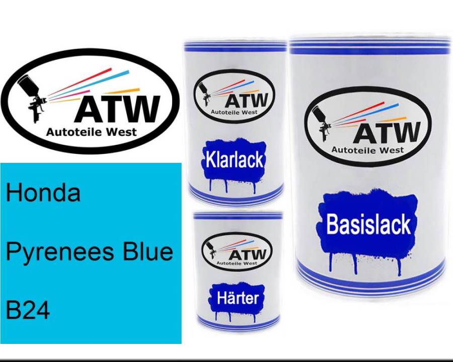 Honda, Pyrenees Blue, B24: 500ml Lackdose + 500ml Klarlack + 250ml Härter - Set, von ATW Autoteile West.